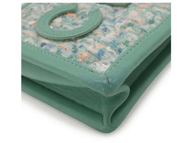 Borsa a spalla in tweed Chanel in blu-verde Multicolore Arancione - vista 4