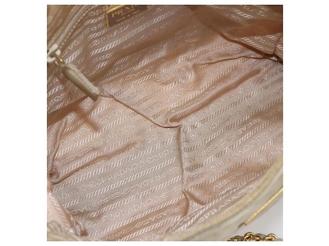 PRADA Borsa a Spalla con Catena Nylon Avorio Oro Auth 164262 D'oro Crudo - vista 11