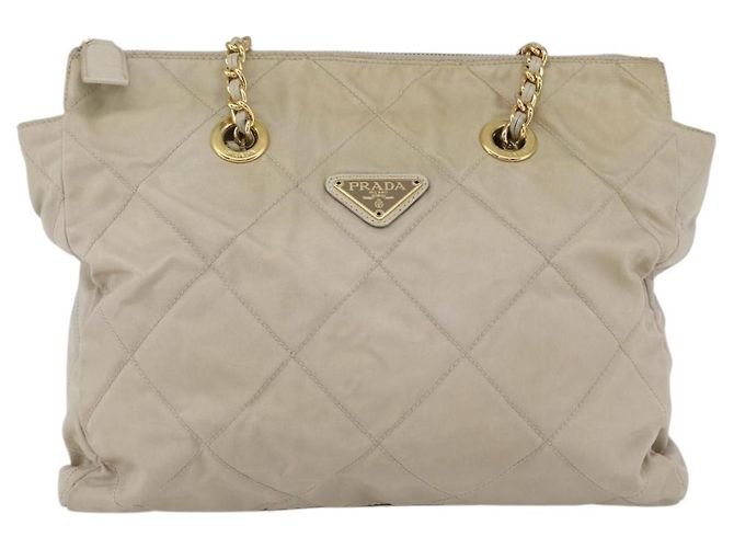 PRADA Borsa a Spalla con Catena Nylon Avorio Oro Auth 164262 D'oro Crudo - vista 13
