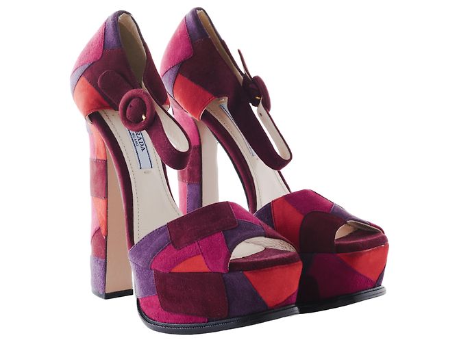 Sandali con tacco in suede patchwork Prada Rosso - vista 2