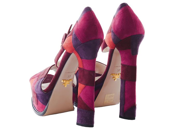 Sandali con tacco in suede patchwork Prada Rosso - vista 3