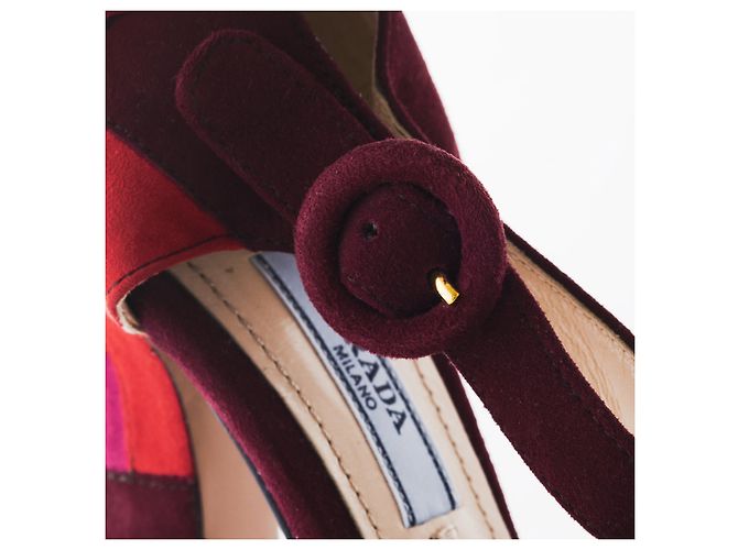 Sandali con tacco in suede patchwork Prada Rosso - vista 4