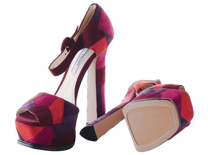 Sandali con tacco in suede patchwork Prada Rosso - vista 7