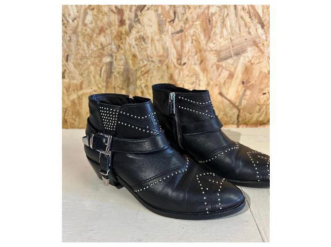 Anine Bing Stivaletti in pelle nera con borchie Nero - vista 2