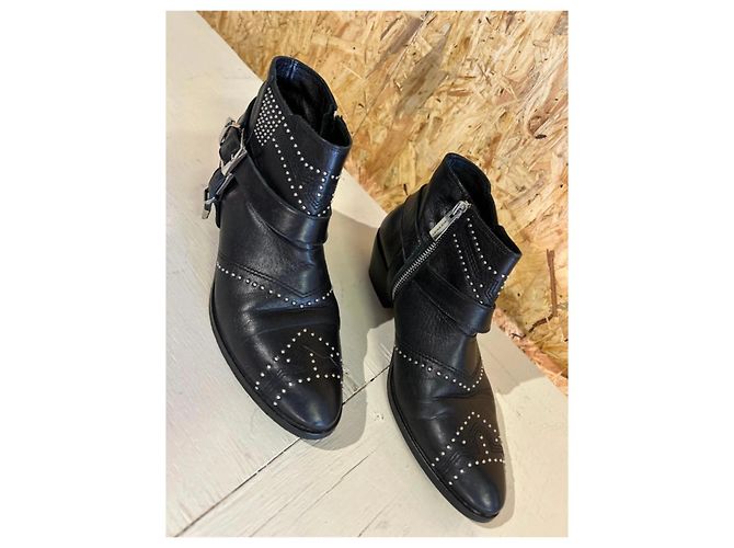 Anine Bing Stivaletti in pelle nera con borchie Nero - vista 4