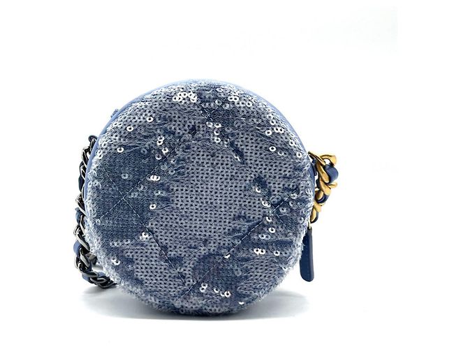 Clutch Rotondo Chanel con Catena Paillettes Mini Blu - vista 2