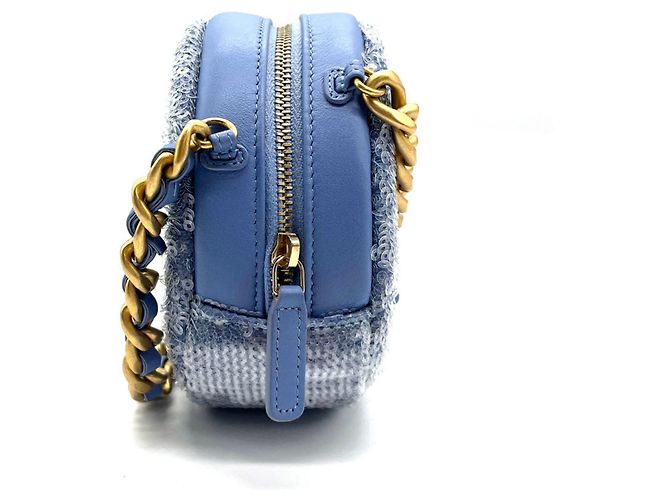 Clutch Rotondo Chanel con Catena Paillettes Mini Blu - vista 3