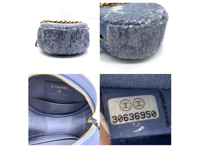 Clutch Rotondo Chanel con Catena Paillettes Mini Blu - vista 4