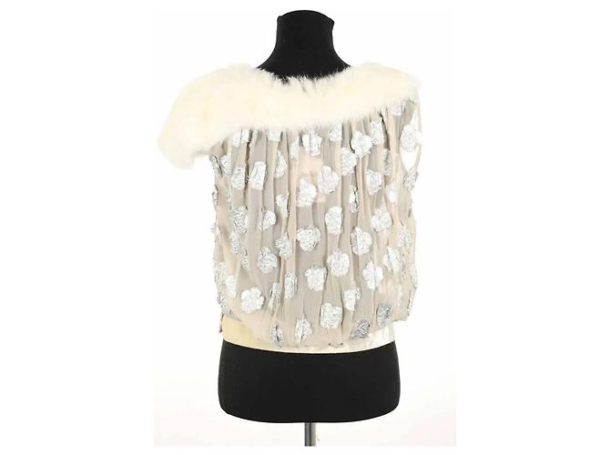 Louis Vuitton Ecru-farbene Pelzbluse Roh - Ansicht 4