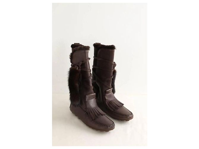 Saint Laurent Botas de cuero marrón Castaño - vista 3