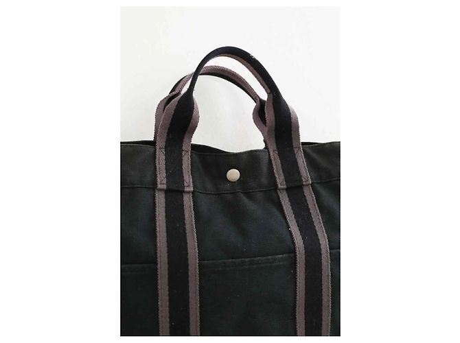 Hermès Cabas Herline en coton noir - vue 2