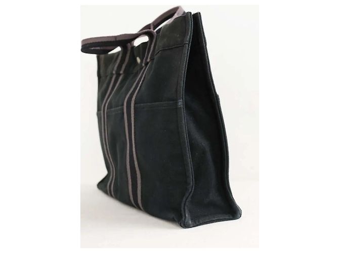 Hermès Cabas Herline en coton noir - vue 3
