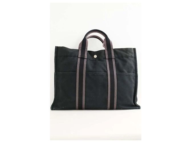 Hermès Cabas Herline en coton noir - vue 5