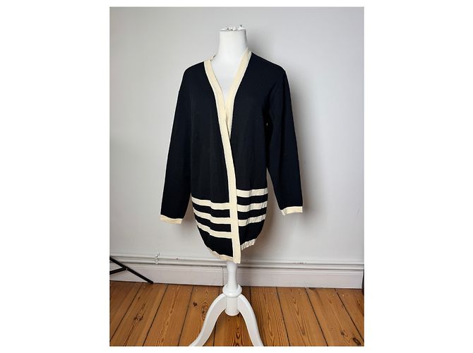 Vintage Courreges Paris Gestreifter Cardigan Schwarz Weiß M - Ansicht 12