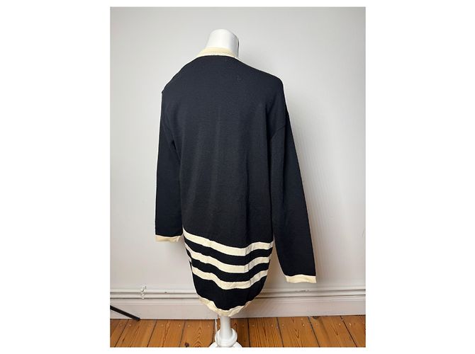 Vintage Courreges Paris Gestreifter Cardigan Schwarz Weiß M - Ansicht 13