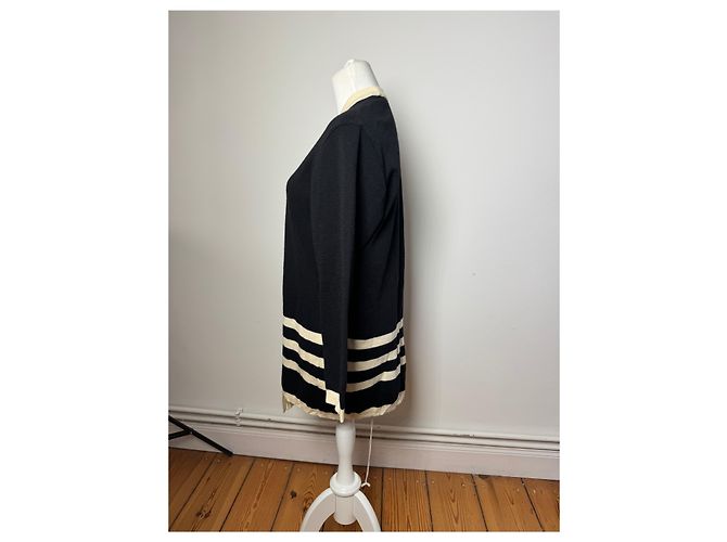 Vintage Courreges Paris Gestreifter Cardigan Schwarz Weiß M - Ansicht 2