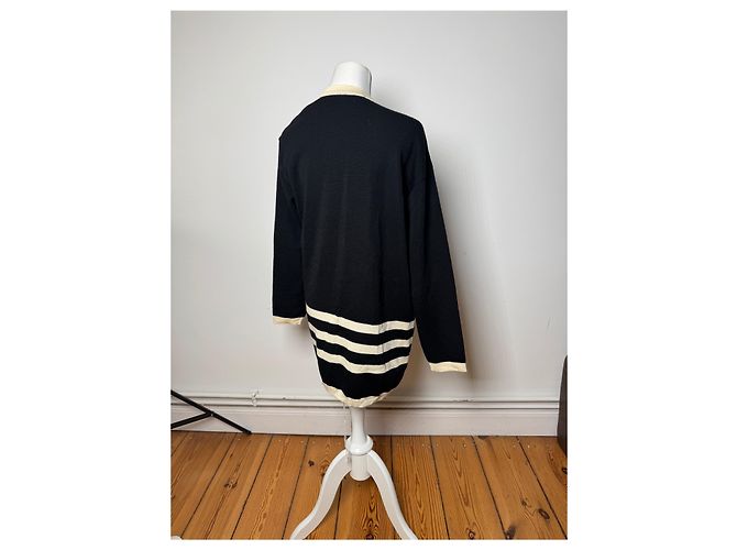 Vintage Courreges Paris Gestreifter Cardigan Schwarz Weiß M - Ansicht 3