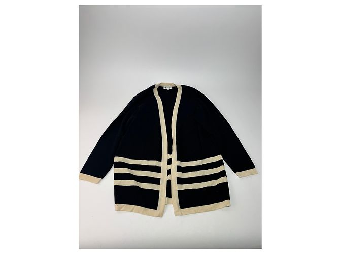 Vintage Courreges Paris Gestreifter Cardigan Schwarz Weiß M - Ansicht 4