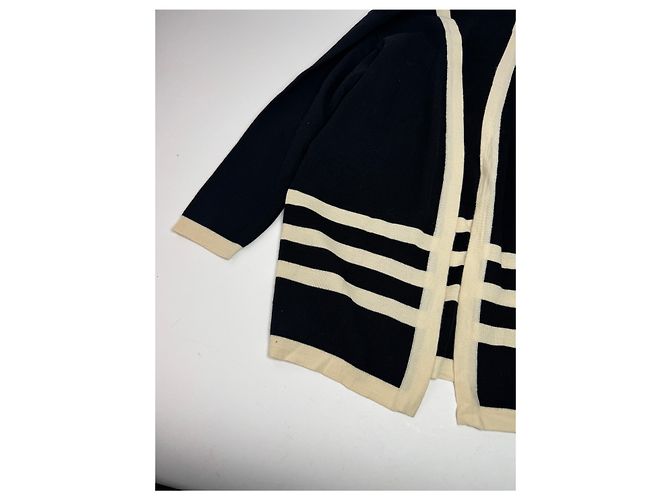Vintage Courreges Paris Gestreifter Cardigan Schwarz Weiß M - Ansicht 5
