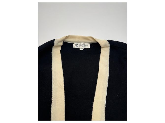 Vintage Courreges Paris Gestreifter Cardigan Schwarz Weiß M - Ansicht 6