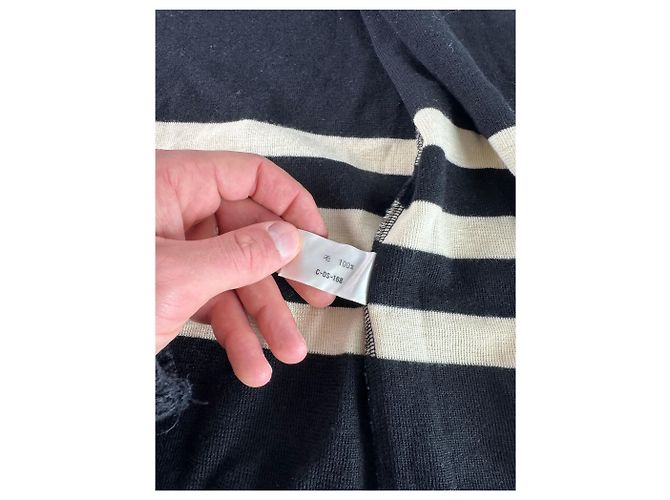 Vintage Courreges Paris Gestreifter Cardigan Schwarz Weiß M - Ansicht 7