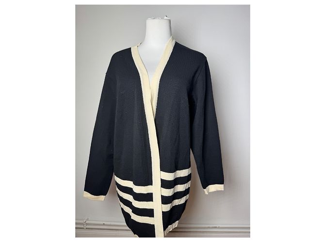 Vintage Courreges Paris Gestreifter Cardigan Schwarz Weiß M - Ansicht 8