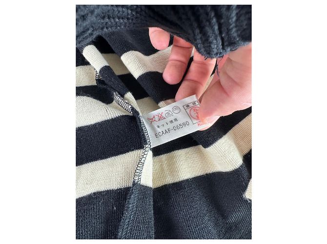 Vintage Courreges Paris Gestreifter Cardigan Schwarz Weiß M - Ansicht 9