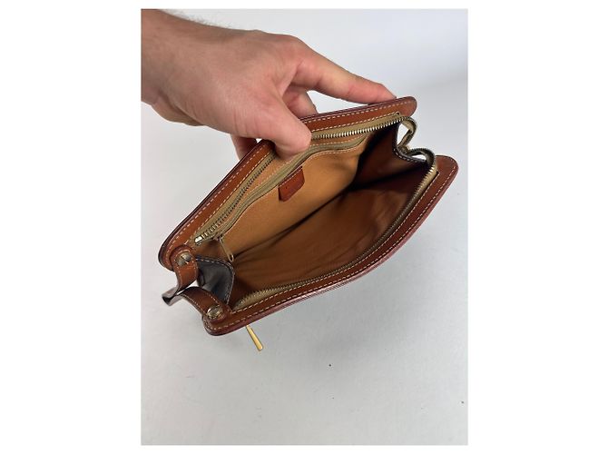 Céline Clutch in pelle monogramma Triomphe Celine Paris vintage marrone - vista 3