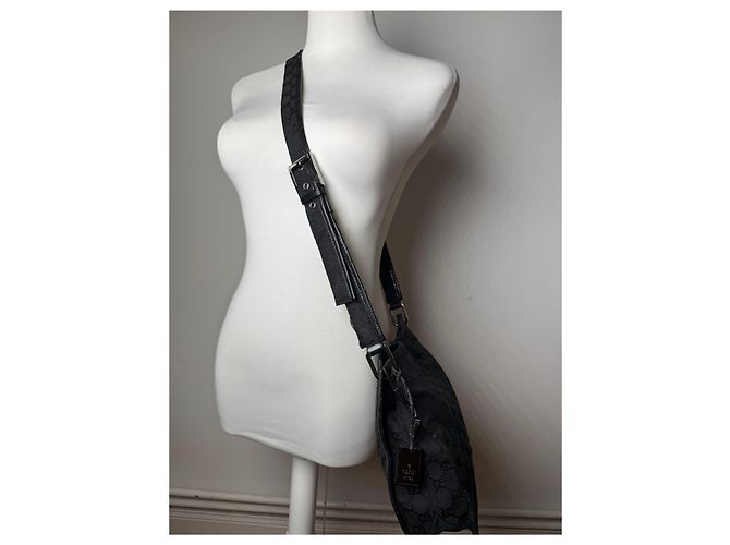 Vintage Gucci Monogram Shoulder Bag Black - view 5