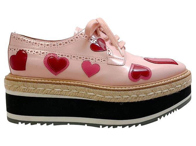 Prada Pink Patentleder Plattform-Espadrilles mit Herzen - Ansicht 2