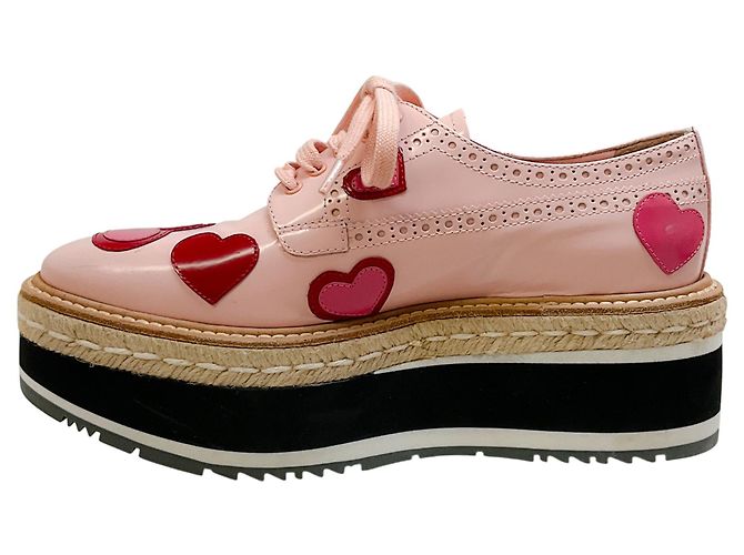 Prada Pink Patentleder Plattform-Espadrilles mit Herzen - Ansicht 3