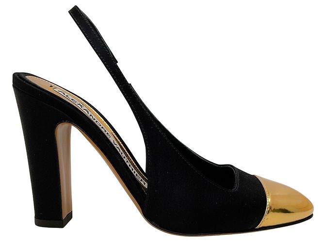 Pumps Slingback in Satin Nero Alexandre Vauthier con Punta Dorata - vista 2
