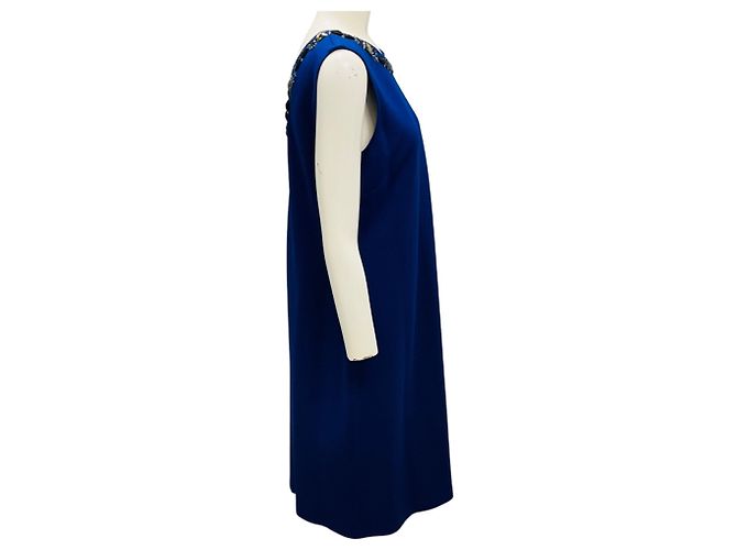 Autre Marque Vestido de punto sin mangas con cuello adornado con joyas azules St. John - vista 2