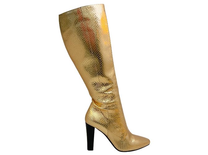 Botas de python douradas com estampado Saint Laurent Dourado - vista 2