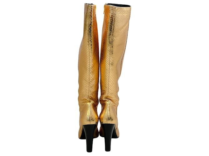 Botas de python douradas com estampado Saint Laurent Dourado - vista 5