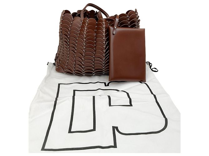 Borsa tote in pelle marrone con catena Paco Rabanne - vista 10