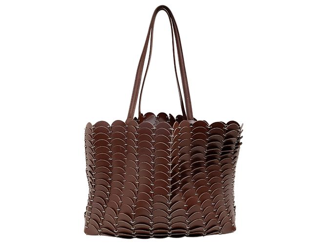 Borsa tote in pelle marrone con catena Paco Rabanne - vista 3