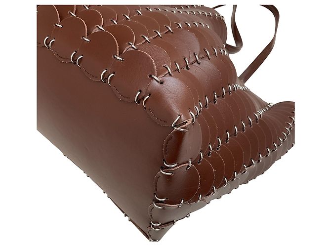Borsa tote in pelle marrone con catena Paco Rabanne - vista 4