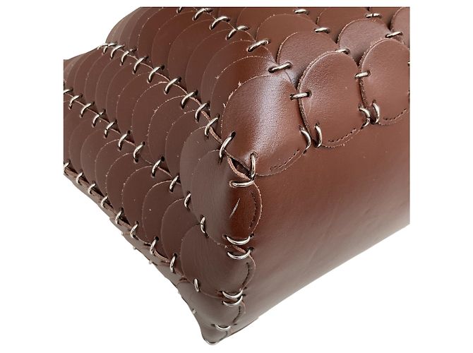Borsa tote in pelle marrone con catena Paco Rabanne - vista 5