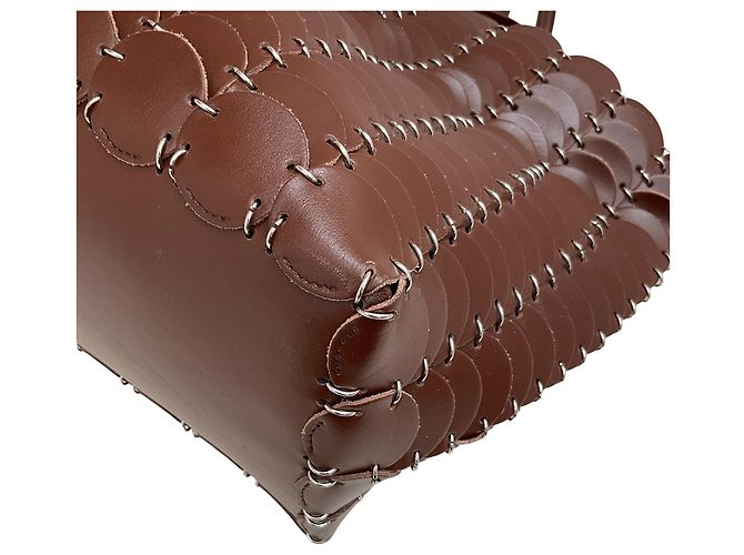 Borsa tote in pelle marrone con catena Paco Rabanne - vista 6