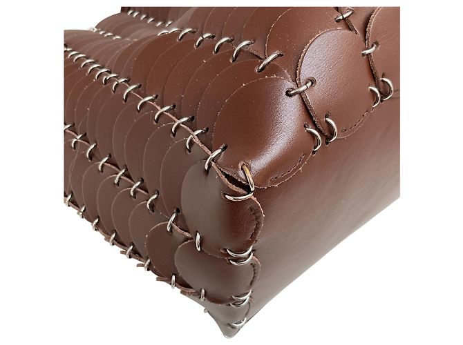 Borsa tote in pelle marrone con catena Paco Rabanne - vista 7