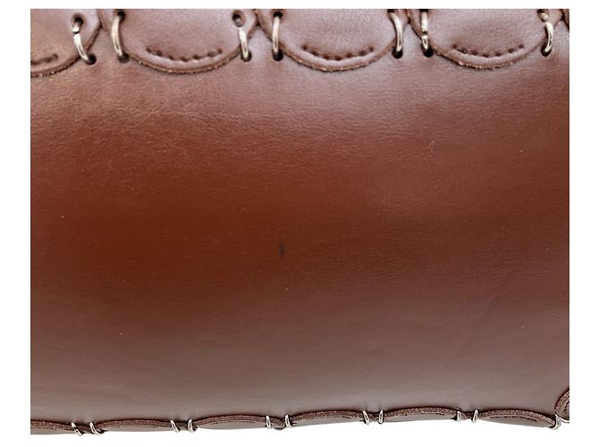 Borsa tote in pelle marrone con catena Paco Rabanne - vista 8