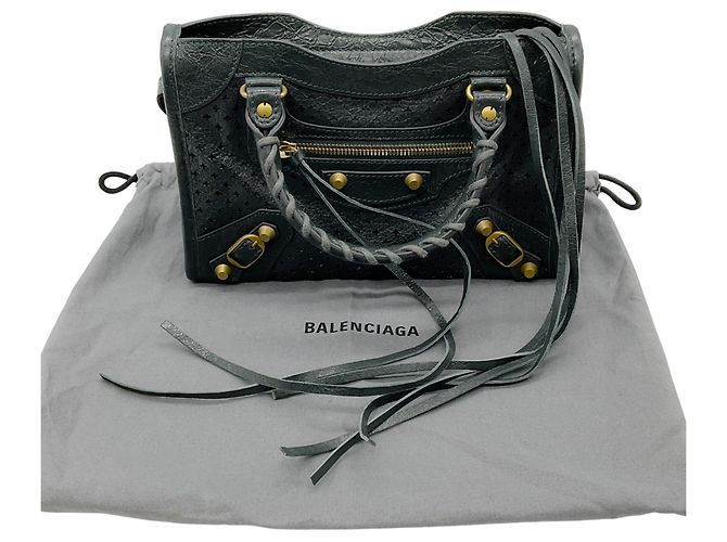 Borsa Mini City in pelle perforata grigia Balenciaga - vista 10