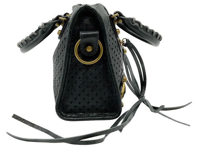 Borsa Mini City in pelle perforata grigia Balenciaga - vista 2