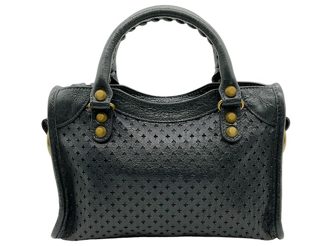 Borsa Mini City in pelle perforata grigia Balenciaga - vista 3