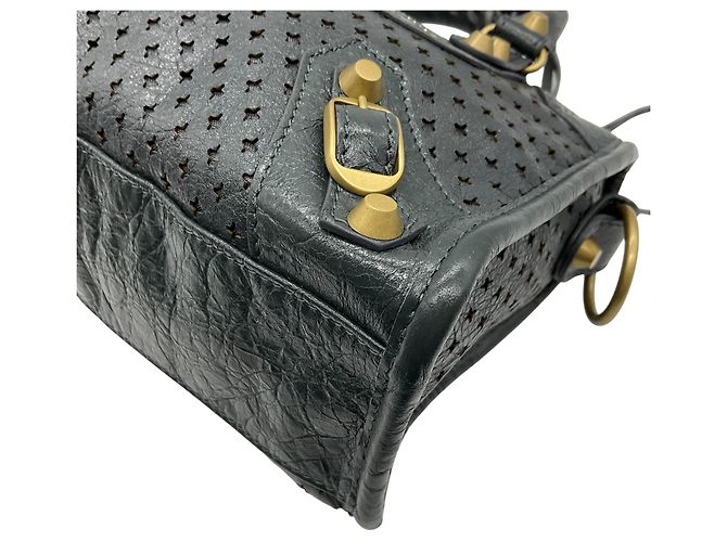 Borsa Mini City in pelle perforata grigia Balenciaga - vista 4