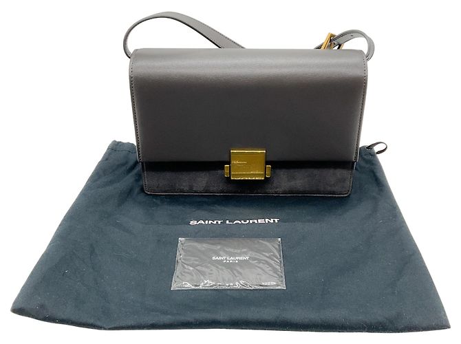 Saint Laurent Graue Leder-/Wildleder-Bellachasse Mittel Schultertasche - Ansicht 11