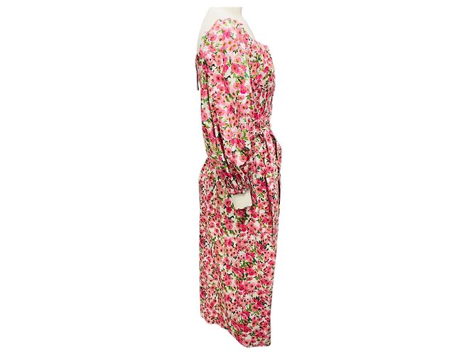 Vestido midi off shoulder de manga globo blanco / rosa multi con cinturón Carolina Herrera - vista 2