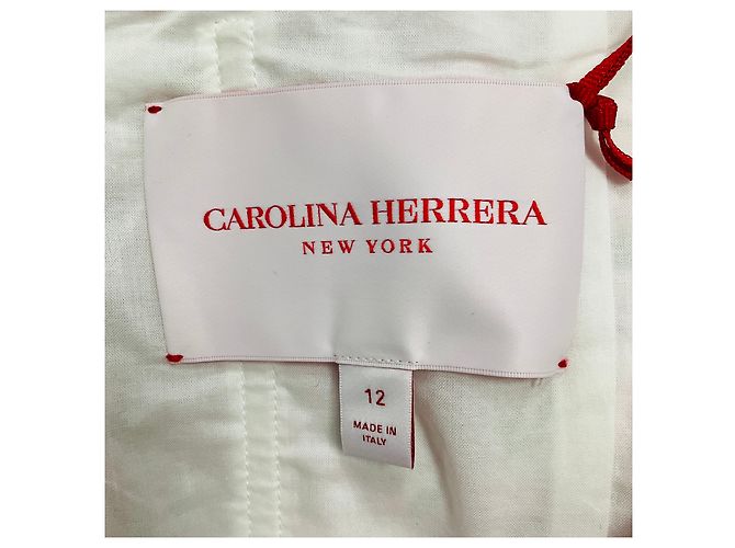 Vestido midi off shoulder de manga globo blanco / rosa multi con cinturón Carolina Herrera - vista 4