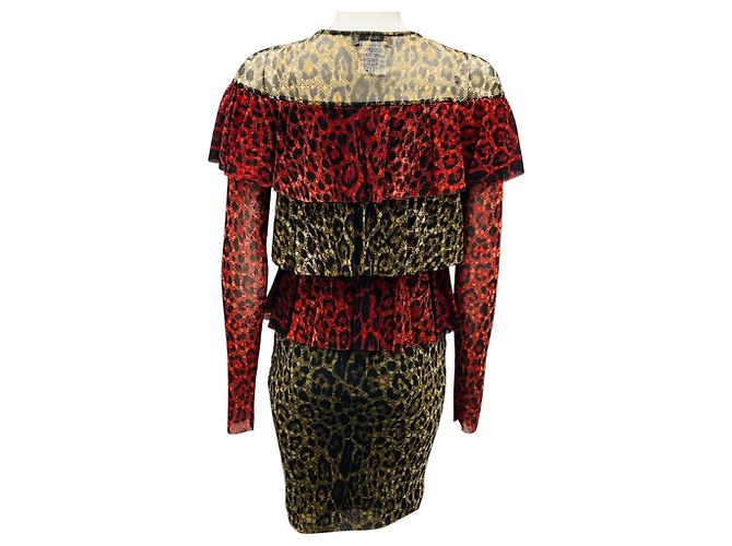 Fuzzi Red Multi Leopard Printed Tiered Mesh Dress Multiple colors - view 3